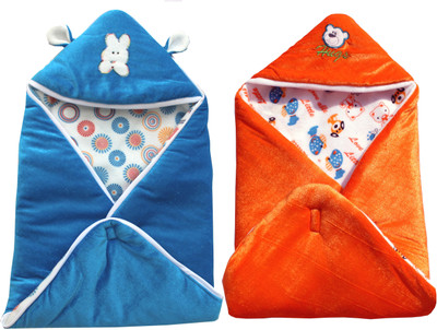

My NewBorn Cartoon  Hooded Baby Blanket(Polyester, Blue, Orange