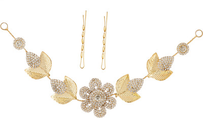 

AccessHer Stone Studded wedding and Party Fancy Premium Quality Tiara With Bobby Pins Hair Accessory Set(Gold)