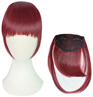 

Kabello Girls Clip On Clip In Front Straight Fringe, Wine Red Hair Extension