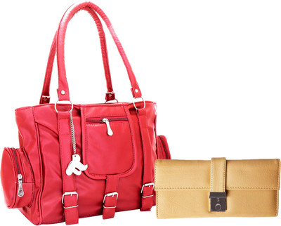 Lady bar Hand-held Bag(Pink, Beige), Beige;pink