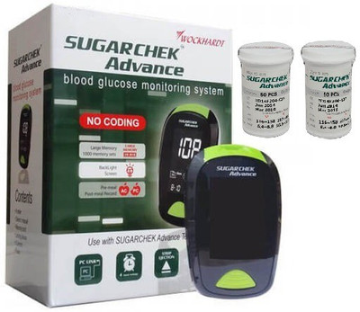 

Wockhardt Sugarchek Advance Glucometer with 100 Strips Health Care Appliance Combo