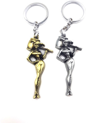 24x7 Limited Time Combo Offer OF 2 Premium Suicide Squad Harley Quinn 3D Metal Keychains Gold and Silver with Realistic Detailing Key Chain