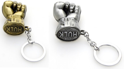 

24x7 Set of 2 Premium HULK Fist Metal Keychains Matt Gold & Silver Grey with Realistic Detailing Key Chain