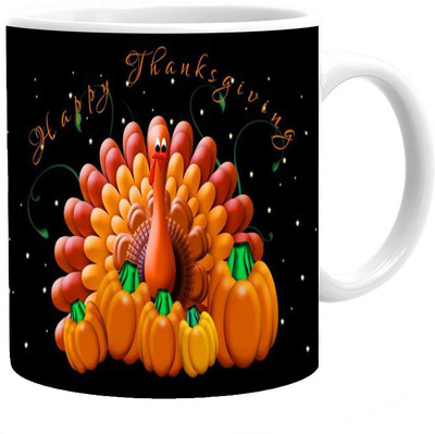 

Maison N Mode Happy Thax Coffee Ceramic Mug(330 ml), Multicolor
