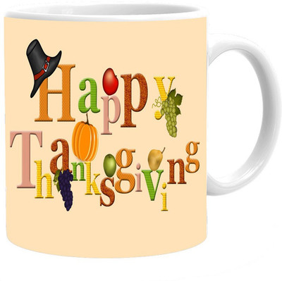 

Maison N Mode Happy Thax Giving Cap Coffee Ceramic Mug(330 ml), Multicolor
