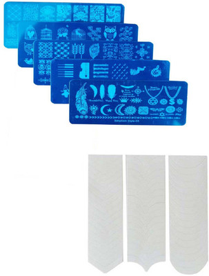 

FOK Combo of 5pc Rectangular Nail Art Stamping Image Plate And 1 Pc Nail Tip Guide Sticker(Multicolor)