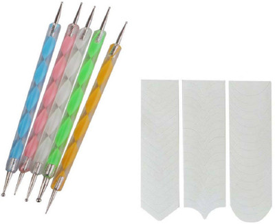 

FOK Nail Art Dotting Pen Marbelizing Tool And 1 Pc Nail Tip Guide Sticker(Multicolor)