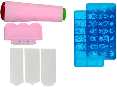 FOK Nail Art Combo 2pc Stamping Image Plate, Scrapper And A Tip Guide Sticker(Multicolor)