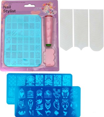 FOK Stamping Nail Art Kit Combo With 2pc Stamping Image Plate And A Tip Guide Sticker(Multicolor)