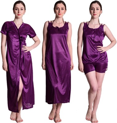 SENSLIFE Women Nighty with Robe(Purple)