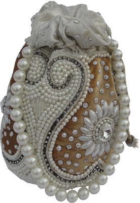 

ALAR Handmade Potli Bag with Beadwork Mobile Pouch(White)