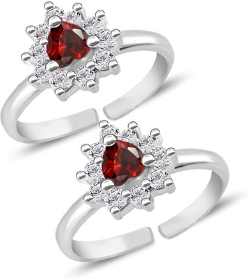 

MJ 925 Exquisite Silver Cubic Zirconia Toe Ring, Silver;red