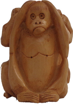 

LAVANSHI 3" kadamba wood Three monkeys Idol Decorative Showpiece - 8 cm(Wooden, Brown)