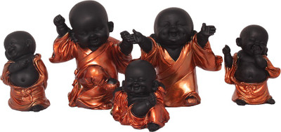 

Art N Hub Set of 5 Fengshui God Laughing Buddha in Child Look Vastu Idol - Handicraft Decorative Home Décor God Figurine / Antique Statue Gift item Decorative Showpiece - 15 cm(Earthenware, Copper)