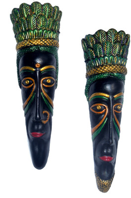 

Rasoh village hand artz tribal jungle king queen decorative masks Decorative Showpiece - 29 cm(Terracotta, Multicolor)