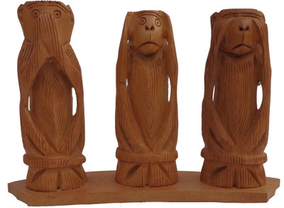 

LAVANSHI 4" kadamba wood Three monkeys Idol Decorative Showpiece - 9 cm(Wooden, Brown)