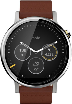 

Motorola Silver with Cognac Leather Smartwatch(Brown Strap Regular)