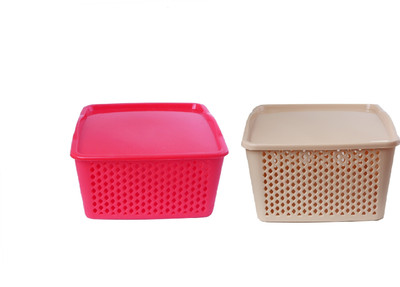 

CSM CSM Set of 2 red & beige multipurpose baskets- Small Storage Basket(Pack of 2)