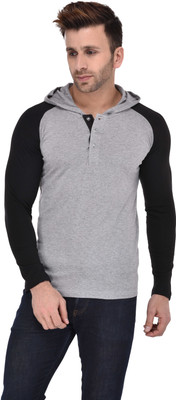 

BigIdea Solid Men's Hooded Black T-Shirt, Black;grey