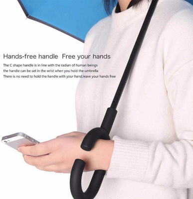 

Omkar Double Layer Hands-Free Inverted Umbrella Umbrella(Blue, Black)