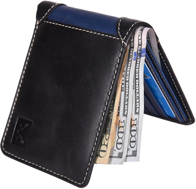 

Accezory Men Black Genuine Leather Wallet(4 Card Slots), Black;blue