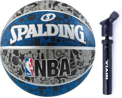 

SPALDING Graffiti Grey/Blue + Ball Pump Combo Basketball - Size: (Pack of 2, Multicolor, Grey/blue/black