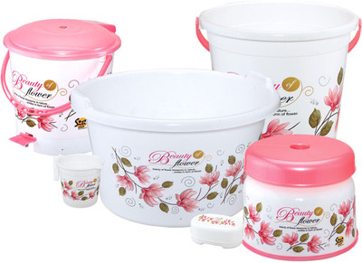 

Meded Jumbo Bathroom Set 6 pcs 22 L Plastic Bucket(Pink, White)