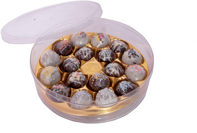 

Jainco Star Chocolates Designer Round Box 1 Type of Chocolate Gift Pack Golden Colour Caramels(18)