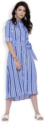 Tokyo Talkies Women Shirt White, Blue Knee Length Dress