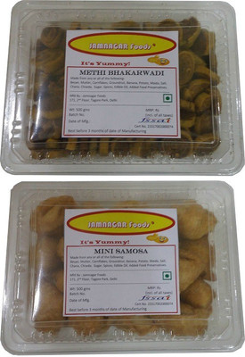 

Jamnagar Foods METHI BHAKARWADI & MINI SAMOSA 500 GM EACH Combo(2)