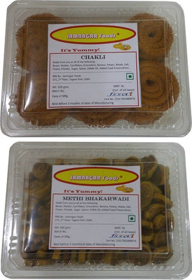 

Jamnagar Foods CHAKLI & METHI BHAKARWADI 500 GM EACH Combo(2)
