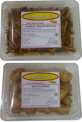 

Jamnagar Foods GARLIC BHAKARWADI & MINI SAMOSA 500 GM EACH Combo(2)