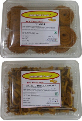 

Jamnagar Foods CHAKLI & GARLIC BHAKARWADI 500 GM EACH Combo(2)