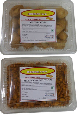 

Jamnagar Foods MINI SAMOSA & MASALA GROUNDNUT 500 GM EACH Combo(2)