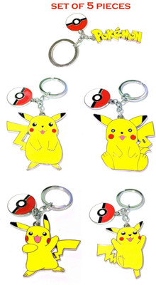 

24x7 Set Of 5 Pcs Pokemon Go Pikachu with Pokeball Premium3D Metal Keychain Limited Edition Yellow Lustre with Realistic Detailing Key Chain