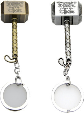

24x7 Set of 2 Premium Thor Hammer Metal Keychains Matt Gold & Silver Grey with Realistic Detailing Key Chain
