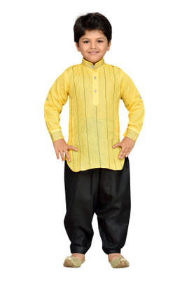 AJ Dezines Boys Festive & Party Pathani Suit Set(Black Pack of 1)