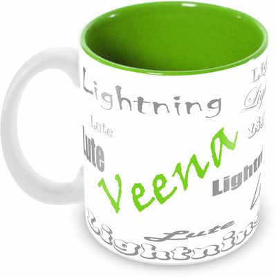 

Tuelip stylish customize name "VEENA" with meaningful Printed Tea & Coffee 350 ML Ceramic Mug(350 ml), Green
