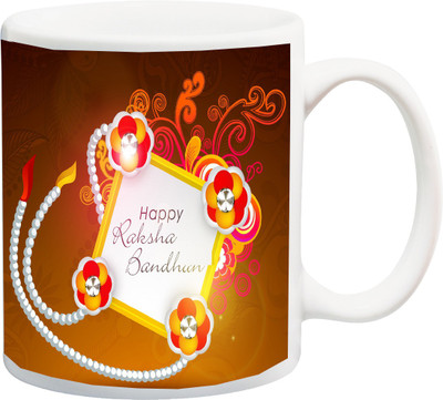 

ME&YOU Raksha Bandhan Gift for Brother/Bro/Bhai; rakhi with pearls Printed Ceramic Mug(325 ml), Multicolor
