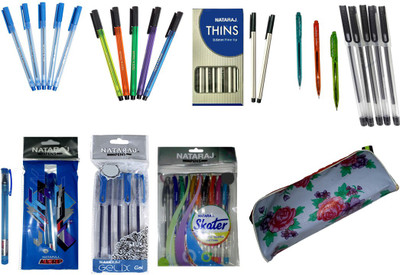 

Nataraj PACK OFGLOW PEN + MIST PEN + THINS PEN + FLORITE PEN + ALL GRIP PEN + GELIX BLUE GEL PEN + GELIX BLACK GEL PEN + SKATER PENS + 1 FREE POUCH Ball Pen(Pack of 8)