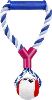 

SRI Imported High Quality, Rope Tug With Single Tennis Ball Toy For Puppy (Color May Be Vary) - Small Cotton Fetch Toy For Dog