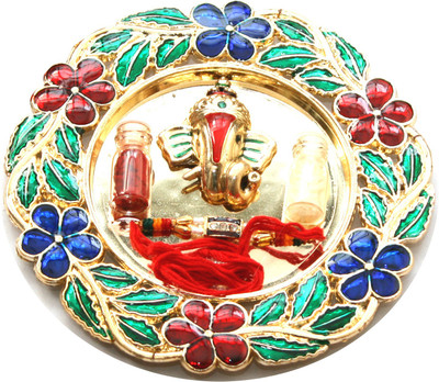 

Heirloom Quality Ganpati Rakhi Thali Gold Plated(5 Pieces, Multicolor)