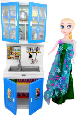 HALO NATION Frozen Kitchen Set + Princess Doll with Supercool Light & Music (Blue)