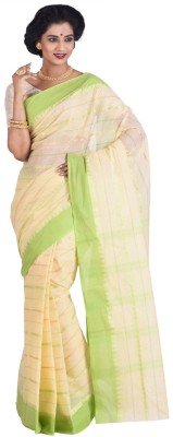 Purabi Woven Tant Cotton Blend Saree(Green, Beige)