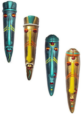 

Rasoh village hand artz tribal adibasi couple combo of decorative wall hanging multi colored masks Decorative Showpiece - 29 cm(Terracotta, Multicolor)
