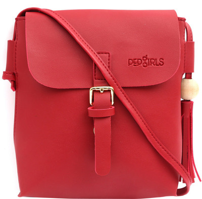 

Pepgirls Girls Casual Red Leatherette Sling Bag