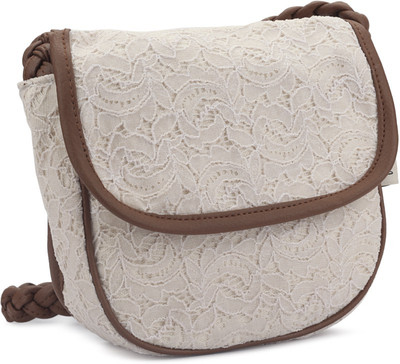 

People Women Casual Brown, White Canvas Sling Bag
