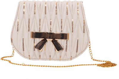 

SARAA Women Evening/Party White Genuine Leather Sling Bag