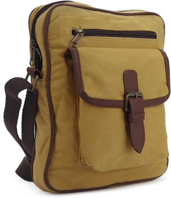 

People Women Casual Yellow, Brown Canvas Sling Bag, Brown;yellow