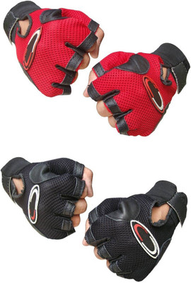 

Sports 101 Power Premium Leather Double Pair Gym & Fitness Gloves (Free Size, Red, Black), Black;red